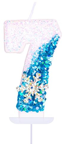 Geburtstagskerzen Zahlen 7 Jahre, Glitzernde Blau Weiß mit Schneeflocke Kerzen, 3D Zahl Kerzen 7. Geburtstag Frauen und Männlich Tortendeko für Geburtstag Party, Hochzeiten, Firmenfeiern, Jubiläen