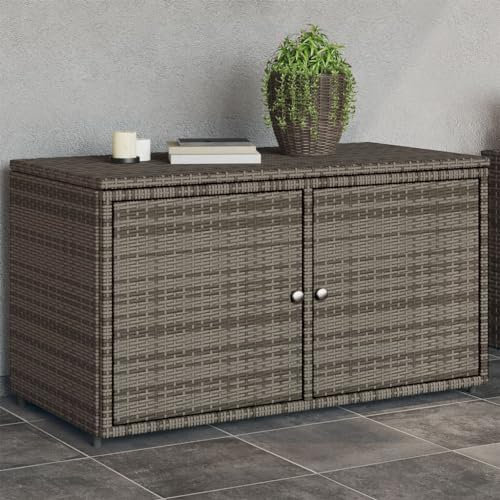 TEHTX7 Gartenschrank Geräteschuppen Werkzeugschrank Outdoor-Schrank Gartenbox Grau 110x55x60,5 cm Poly Rattan