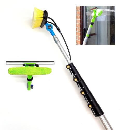 16ft-20ft-24ft Water Fed Telescopic Window Cleaning Pole, Hose Fed Extendable Extended Extension Long Hi Reach, Water Fed Squeegee Brush, Window Cleaning Kit, Solar Panel Cleaning Equipment (24ft)