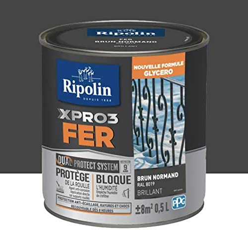 RIPOLIN Peinture fer glycéro XPRO3 Fer Brillant Brun Normand 0,5 L