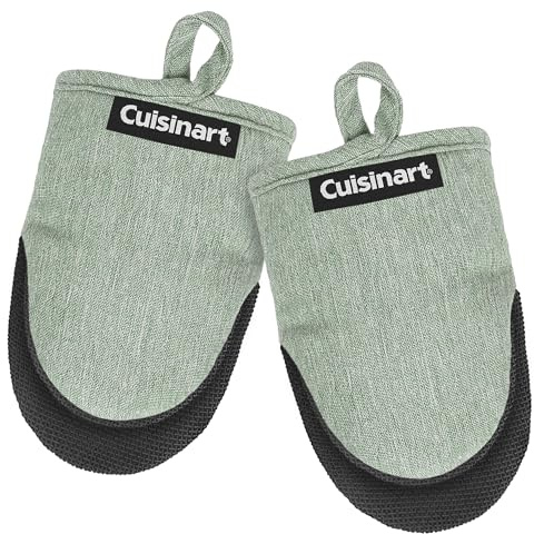 Cuisinart Mini Oven Mitts – 5.5” x 7” Heat-Resistant Kitchen Mitts for Oven with Non-Slip Neoprene Palm, Cotton Filling, and Fabric Loop – Durable Oven Mitt Set for Cooking & Baking (Chambray)