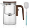 YANGUN Water Separation Glass Teapot with Wooden Handle, Enchantipot Magic Tea Pot with Sponge Brush, Witchcraft Teapot Cup, Press Control Magic Tea Pot for Brewing, Filtering(Transparent)