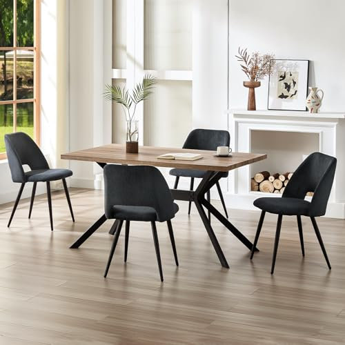 ANVOFONG Essgruppen Esstisch mit 4 Schwarz Stühlen,140 x 80 x 76 cm Dunkelbraun Rechteckig Esstisch aus Holz mit Esszimmerstühle mit Skelettierte Rückenlehne,für Küche Esszimmer und Wohnzimmer