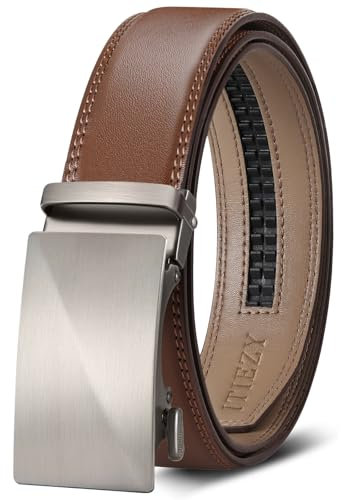 ITIEZY Cintura Uomo Marrone in Pelle, Cintura a Cricchetto Senza Buchi, Regolabile con Fibbia Automatica, Larghezza 35 mm, Misura Personalizzata