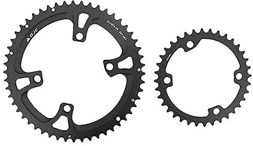 HESHUWEN Kettenblatt Rennrad Kettenblatt 110bcd 4 Schrauben Oval Rund 2X Kettenblatt Doppelt 52t 36t Kettenblatt 38 ZäHne(Round 52-36T)