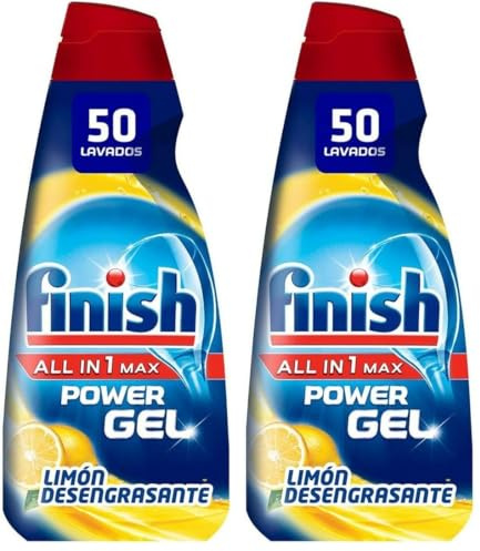 Finish All in 1 Max Power Gel Limón Desengrasante Detergente Lavavajilla (50 lavados) - 1000ml (Paquete de 2)