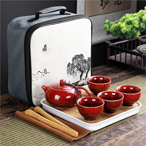 Jewellery Box Boite Cadenas Service À Thé Kung Fu, Ensemble Voyage, Théière En Porcelaine, Tasses À Thé Gaiwan, Service À Thé Portable En Céramique Avec Sac De Voyage, 4 Tasses Boite A Bijoux Homme(Ty
