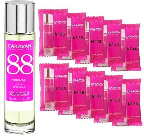 CARAVAN FRAGANCIAS Damenparfüm Nr. 88, 150 ml + Set mit 10 Flaschen mit verschiedenen Damenduften von Caravan, um neue Düfte zu entdecken