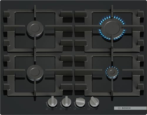 Bosch PNP6B6K40 Serie 4 - Cocina de gas, 60 cm, vidrio templado, parrillas de hierro fundido aptas para lavavajillas, color negro