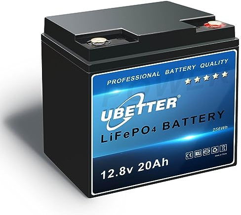 UBETTER 12V 20AH LiFePO4 Batería de Litio 12V20AH con 20A BMS Batería de Litio, 4000+ Ciclo Profundo para Sistemas de Energía Solar, Buscador de Peces