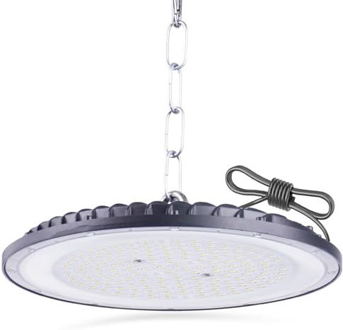 JBdusn Campana LED Industrial UFO 200W, 6000K-6500K Blanco Frío, IP65 Impermeable, Foco LED de Alta Bahía para Nave Industrial, Taller, Almacén, Garaje, Fábrica y Área Comercial