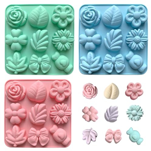 Lot de 3 Moules à Biscuits en Silicone, modèle à Cupcakes et Muffins Stylisme Floral, Moules à Pâtisserie Alimentaire pour Plateau à Muffins à Anti-AdhéSif pour Pudding, Tartelette, Brownies