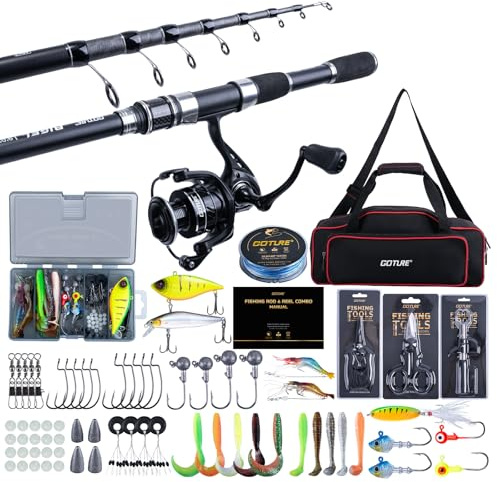 Goture Angelset mit Teleskop-Angelruten (24T Carbon), 2,7m Angelrute Set Komplett 5.2:1 Spinnrolle (9+1 Bearing), 150m/14kg Schnur, Köderbox & Tragetasche – für Salz-/Süßwasser, Reisen–Angelgeschenk