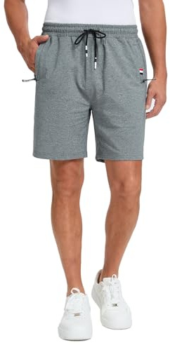 Short Sport Homme en Coton Été, Pantalon Court Doux et Respirant pour Le Jogging Yoga Fitness Gym D'entraînement Lounge, Bermuda Homme avec Poches