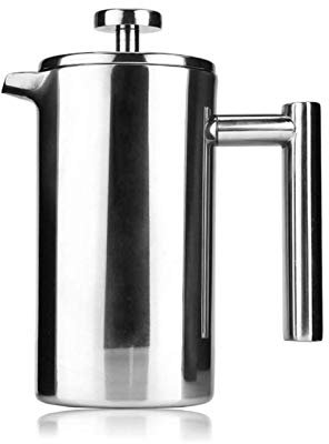 7LiuYueFei6 Caffettiera a stantuffo in Acciaio Inox da Cucina - Caffettiera a stantuffo a Doppia Parete da 11 Once - Caffettiera e teiera in Acciaio Inox (Argento)