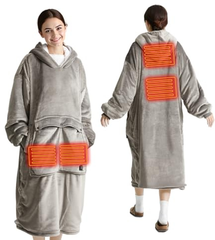 Citybay Wearable Heated Blanket Hoodie, USB Cordless Wearable Electric Blanket with 3 Heat Settings & Giant Pocket, Cozy Warm Oversized Sherpa Blanket Sweatshirt for Women & Men (Light Grey)