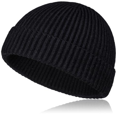 TSKNOMO Bonnet Pêcheur Court en Laine Homme Femme – Bonnet Tricoté avec Revers, Bonnet Hiver Chaud Unisexe Style Trawler
