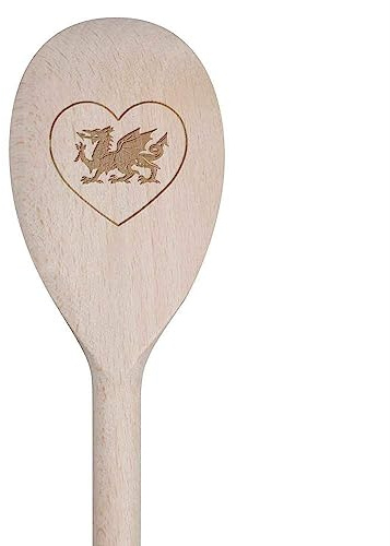 Azeeda 'Welsh Dragon Love Heart' Wooden Spoon - 30cm (SO00018787) | Cooking Utensil for Stirring, Baking, Sauces and Food Preparation