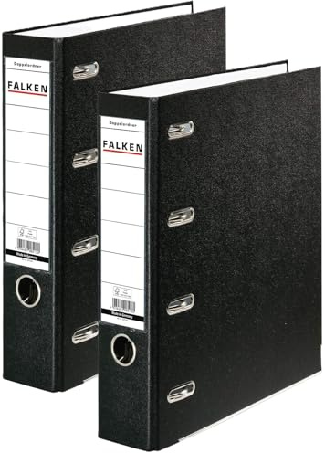Original Falken PP Kunststoff-Doppelordner. Made in Germany. 7 cm breit für 2x DIN A5 quer Ablage mit Wechselfenster Kontoauszug-Ordner Ringordner (Kunststoffordner, schwarz, 2er Pack)