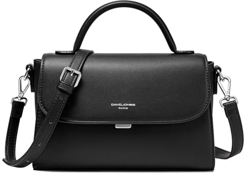 David Jones - Borsa a tracolla da donna - Borsa a mano con patta in similpelle PU portata a spalla - Borsa a forma di cartella di medie dimensioni - Borsa da città trendy shopping elegante moda, Nero