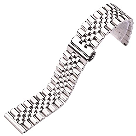 Run Ken Klockarmband Silver Polerat Rostfritt Stål Klocktillbehör 16 18 19 20 21 22mm Solid Metallarmband(22mm)