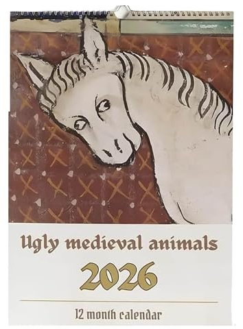Calendario 2026 de animales medievales feos, divertido calendario 2026 para amantes del diseño medieval único, calendario de pared de animales medievales extraños para arte de pared y humor de broma