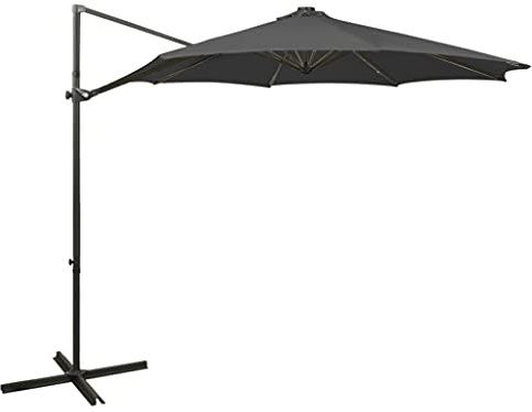 Parasol déporté, avec éclairage LED, 300 cm, anthracite, inclinable, rotatif, protection UV, pour terrasse, balcon, protection solaire stable, système à manivelle