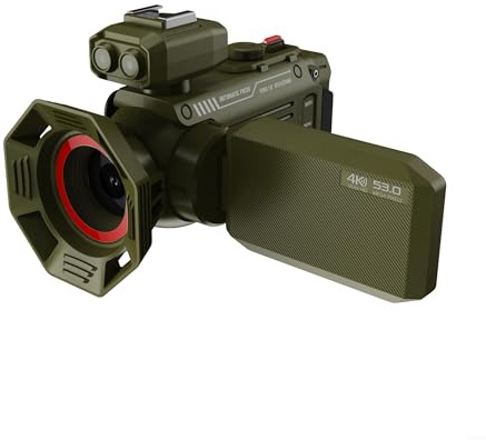 Videocamera 4K UHD con zoom ottico 50X, sensore CMOS da 53 MP, WiFi integrato, capacità, batteria da 2500 mAh per fotografia continua (verde)