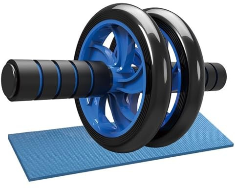 lyrlody Magtränare, Tyst Träningsapparat med Svettabsorberande Svamp och Halkfritt PVC-material, för Muskelträning, Helkroppsövningar (16 tum blå två hjul)