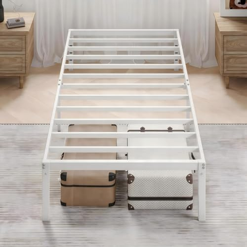 MUTICOR Metallbett 90x200 cm mit Stauraum, modernes Design, Weiß
