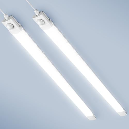 wowspeed LED Feuchtraumleuchte 120CM mit Bewegungsmelder 40W 4400LM Feuchtraumlampe 6500K, IP65 Wasserdicht Kellerleuchte, LED Werkstatt Deckenleuchte für Keller, Garage, Lager, Büro 2 Stück