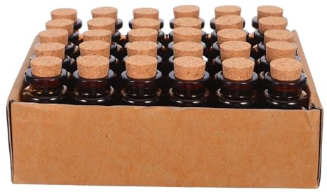 ibasenice Set de 30 Botellas de Vidrio Ámbar de 10 Ml Tapón de Corcho, Compactas y Ligeras para Manualidades, Decoración y Regalos en Celebraciones