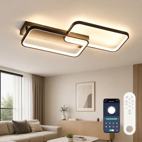OTREN Lámpara de Techo LED Regulable Moderno 61cm 40W 4000lm, 3000K-6500K con Mando a Distancia, Plafón LED Negro con Memoria y Luz Nocturna para Salón, Dormitorio, Cocina y Comedor