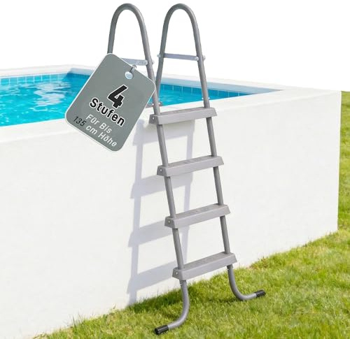 YRHome 4 Stufen Eisen Faltbare Poolleiter Mit Rutschfesten Kunststoff Pedalen & Füßen, Sicherheitsleiter für Aufstellpools,BIS 130 KG & Stabil &Langlebig