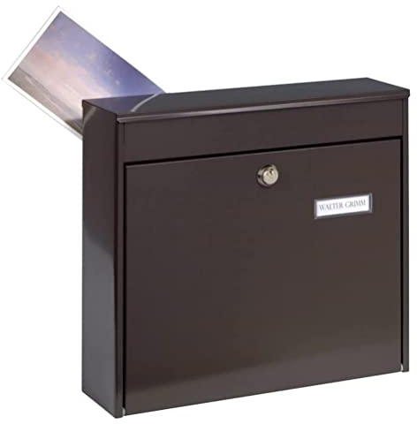 Burg-Wächter Zaun-Briefkasten ohne Zeitungsfach mit Namensschild, Verzinkter Stahl, Einwurf-Format DIN C4, Inkl. 2 Schlüssel, POTSDAM 878 BR, Braun (ähnlich RAL 8014)