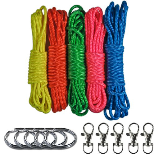 Paracord Lanyard & Pocket Keychain Crafting Combo Kits with Swivel Lobster Clasps & 1” Split Key Rings