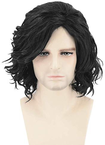 Topcosplay Perücke Herren Perücke lockig kurz Schwarz Perücken Halloween Cosplay Karneval köstum Perücken