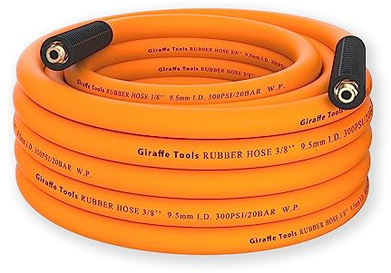 Giraffe Tools Air Hose, 3/8 inch x 25 ft Air Compressor Hose, 1/4 in. MNPT Fittings, Hybrid 300 PSI, Kink Resistant, Lightweight Lead-in Air Hose, All-Weather Flexibility, Orange