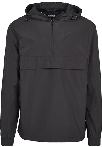 Urban Classics Vindjacka, överdrag för män, med huva och bröstficka, enfärgad övergångsjacka finns i många färger, pull-over jacka, storlek XS till 5XL, svart, 3XL