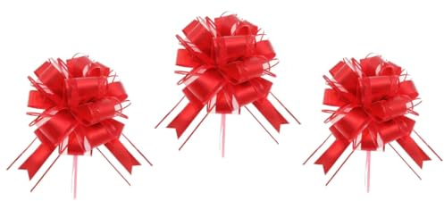 CaPiSo 18cm Große Ziehschleife Large Pull Bow Zugband Polyband Dekoschleife Geschenkschleife für Geschenke für Tüten Zuckertüten Basteln Dekorieren Verzieren (Rot, 3 Stück)