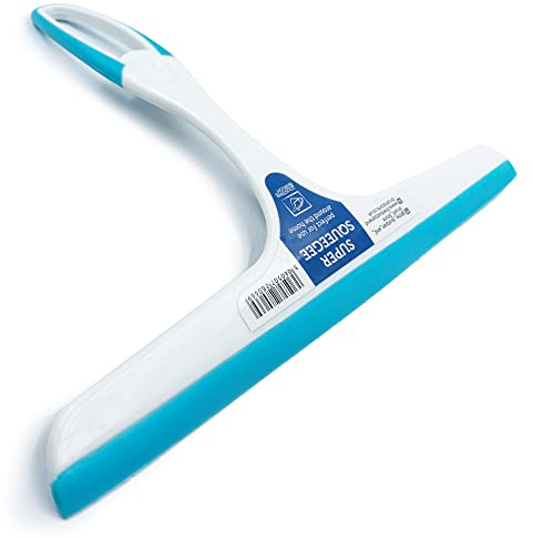 Window Squeegee Glass Cleaning Wiper Rubber Blade For Shower Screen Small Squeegee Washer Wiper Plastic Body with Rubber Blade Easy Grip Handle Perfect for Bathroom & Wet Rooms Blue White Design