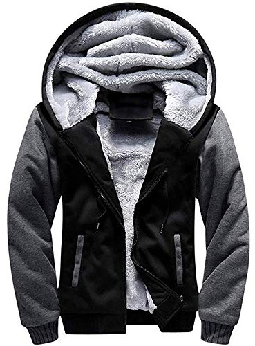 LBL Homme Hiver Chaud Sweats à Capuche Zippé Épaisse Veste de Manches Longues Manteau Noir XL