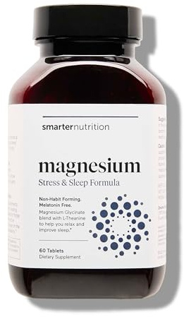 Smarter Nutrition Magnesium Complex - Chelated Magnesium Glycinate with Citrate, Malate and L-Theanine for Sleep, Muscle Relaxation and Stress Support - Non-GMO - 60 Tablets[30DaySupply]