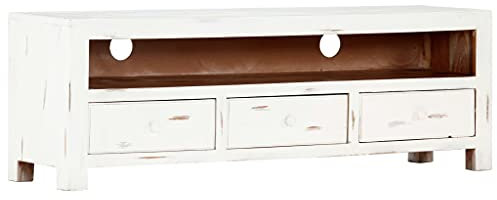 vidaXL Akazienholz Massiv TV Schrank mit 3 Schubladen 1 Fach Fernsehschrank Fernsehtisch Lowboard Sideboard TV Möbel HiFi-Schrank Weiß 120x30x40cm