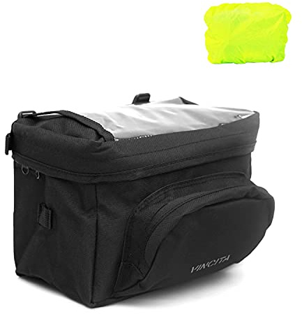 Vincita Sacoche de guidon de vélo Basic avec housse imperméable pour guidon de vélo - Fixation par sangle - Sacoche avant pour vélo pliant, vélo de route, VTT - Pochette de guidon de vélo