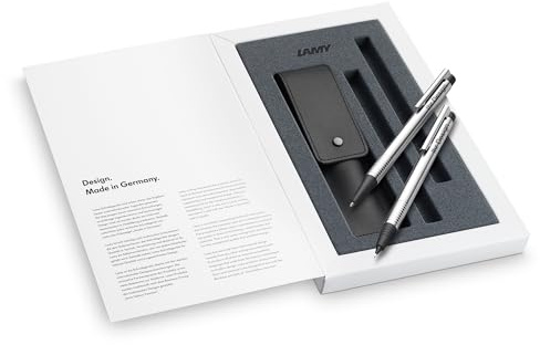 Lamy Geschenk-Set logo matt/schwarz - Kugelschreiber und Druckbleistift (105/205) in Geschenkverpackung mit Lederetui - inkl. Gravur (Lasergravur)