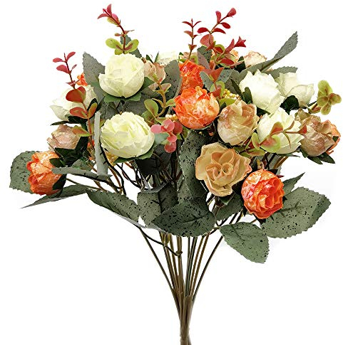 GOIYZTTR 2 Künstliche Rosen Blumen Orange Seidenrosen Kunstblumen 7 Zweige 21 Rosen Unechte Blumen Deko für Heim Deko Hochzeit Wohnzimmer Party