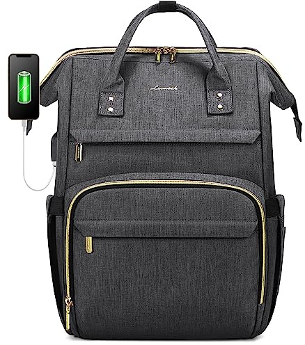 LOVEVOOK Sac a Dos PC Portable 15,6 Pouces Femme, Imperméable Sac à Dos, élégant Sac à Dos pour Ordinateur avec Port de Chargement USB, pour Collège Affaires Gris