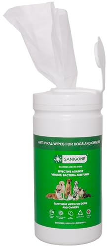 SANIGONE ANTI VIRAL DISINFECTING DOG WIPES - 200 Large Grooming Wipes for Dogs & Other Pets | Safely Cleans Paws, Fur and Accessories | Versatile & Easy to Use | Size: 20cm x 20cm (Single Pack)