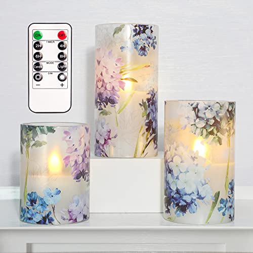 GORGE MOMENT Candele senza fiamma a LED a forma di ortensia blu viola con telecomando DIM Love Theme Summer Spring Decorative Glass Decor Wedding Date Proposta tavolo da pranzo regalo per la casa per